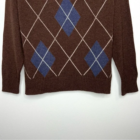 Burberry Youth Argyle V-Neck Sweater Cotton Brown Blue Diamond Striped Size 12Y - Picture 4 of 13